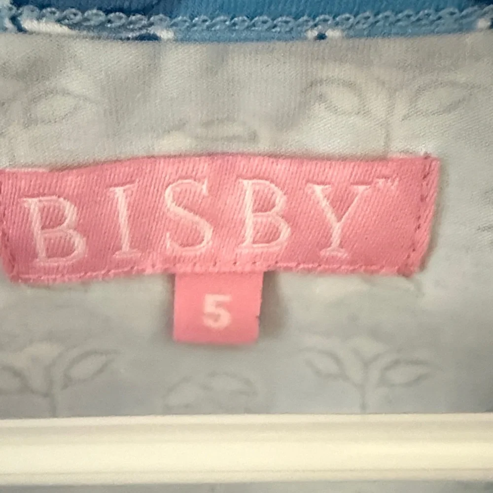 BISBY Girls Blue Print Dress Size 5 Puff Sleeve Cotton Boutique Dress